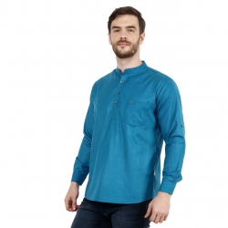 Mens Peacock Blue Short Kurta